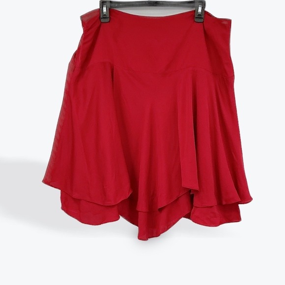 Lauren Ralph Lauren‎ Red Silk Blend Layered Ruffle Flare Skirt Size 14 - Picture 2 of 9